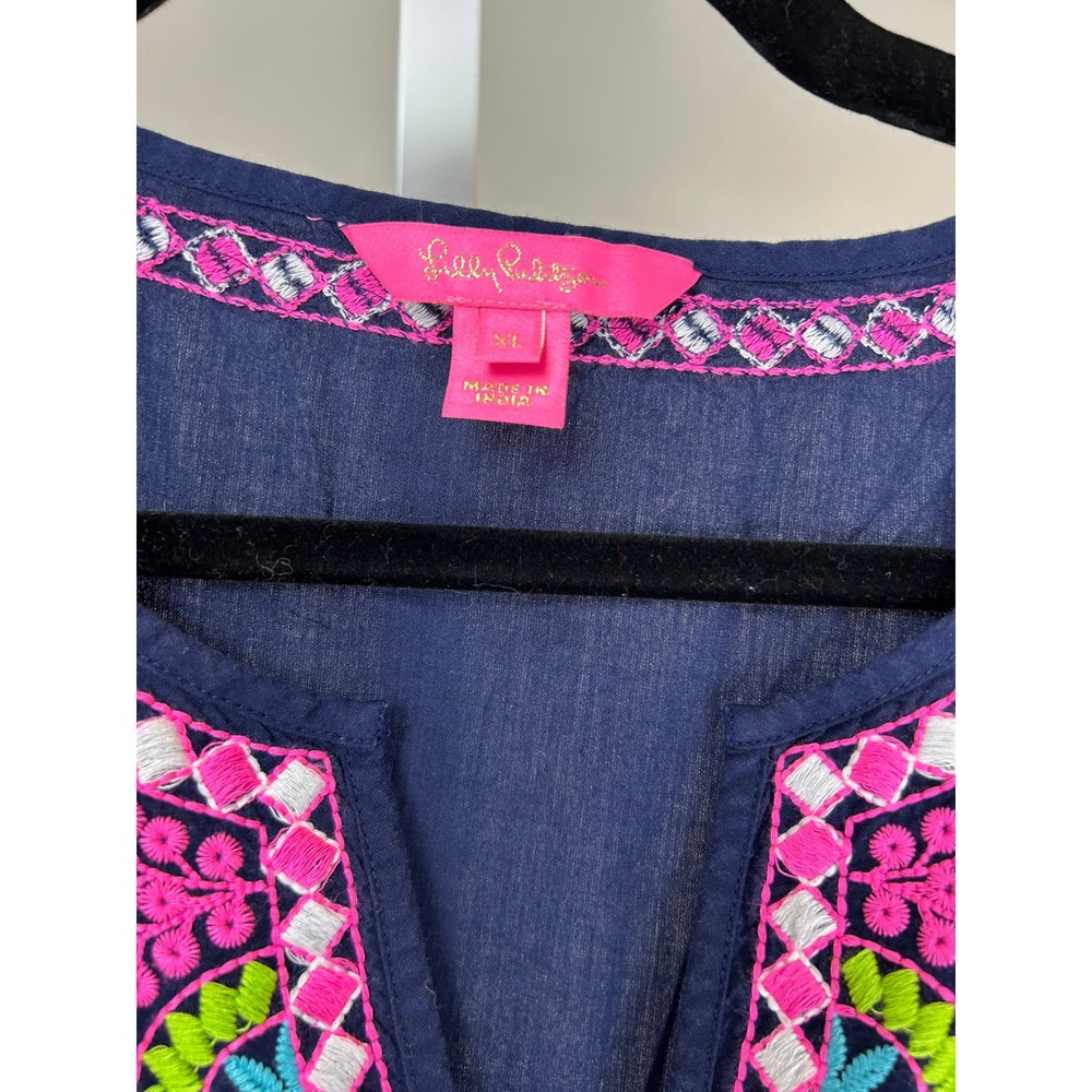 Lilly Pulitzer Coretta Embroidered Tunic Top Blue Pink Long Sleeve Women's XL - Picture 7 of 8